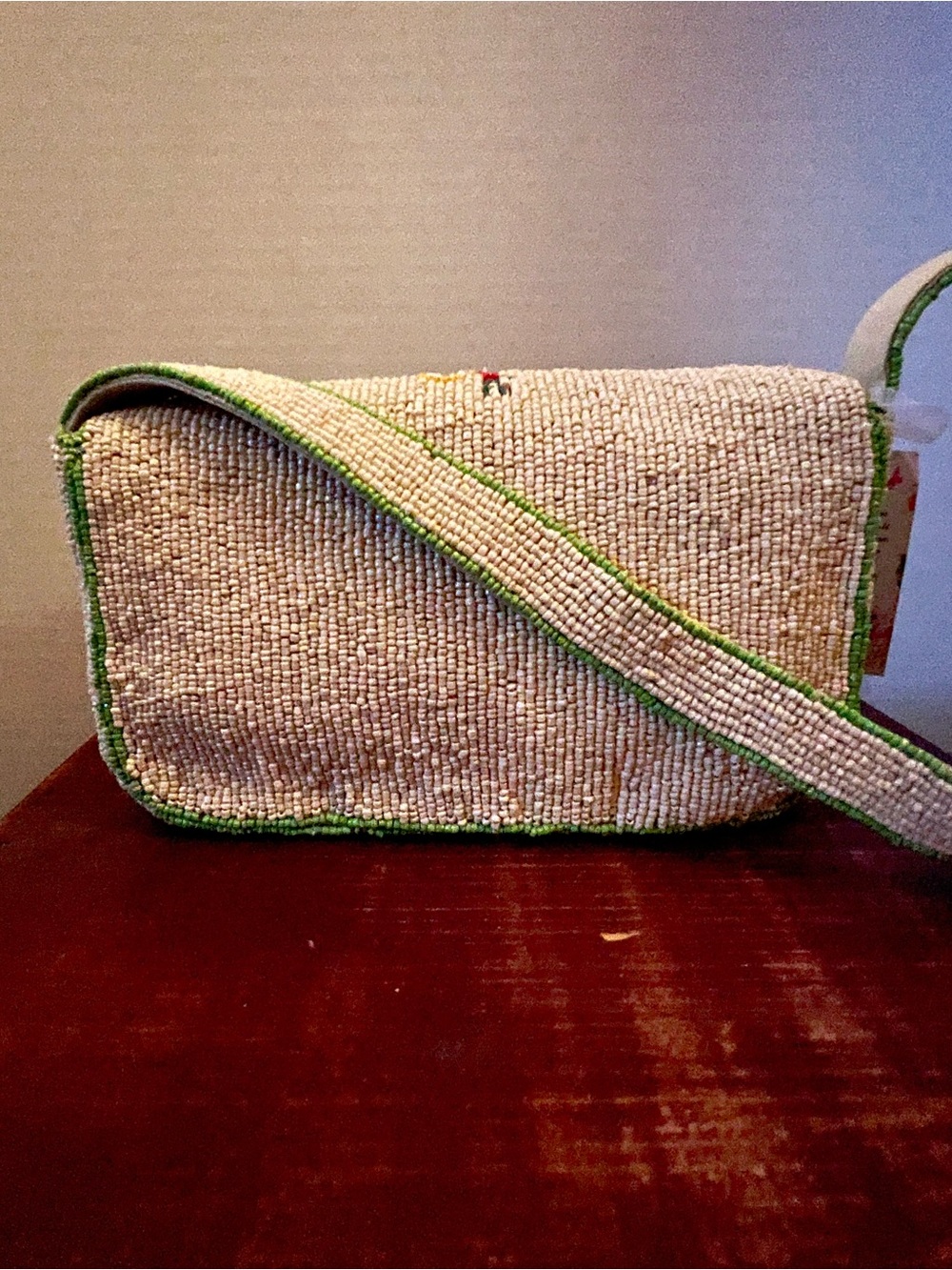 Handcrafted Beaded Citrus Cosmetic Bag - Cream & Orange - Picture 2 of 3